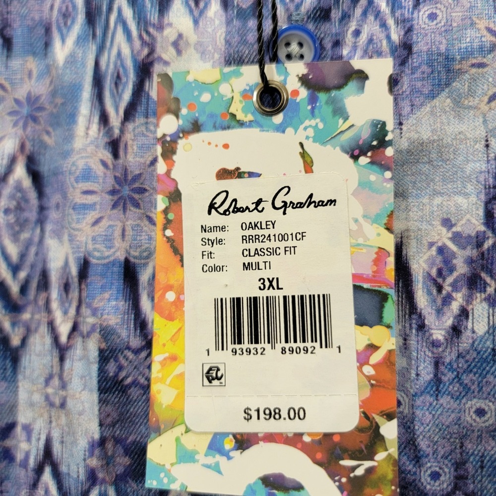 NWT $198 Robert Graham OAKLEY Geometric L/S Shirt Mens 3XL Flip Cuff Resort Wear - Picture 2 of 10